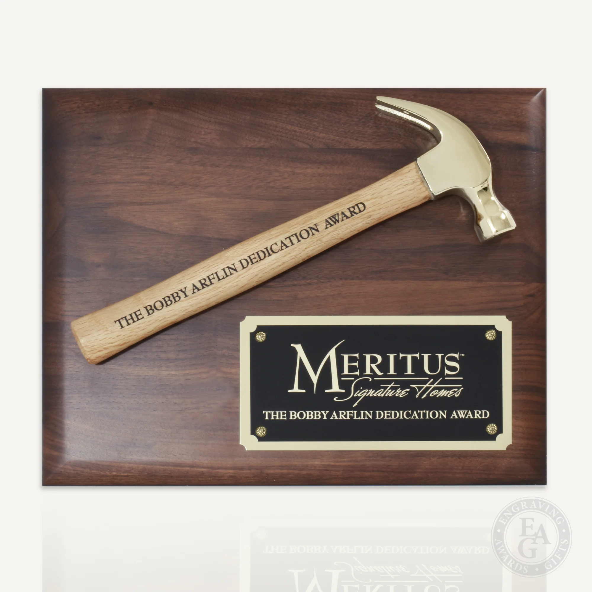 Walnut Plaque with Gold Plated Hammer - Image 6
